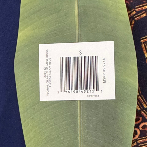 FARM RIO Floral Glam Mini Dress NWT Small Blue Paisley Boho Long Sleeve Deep V - Picture 10 of 11